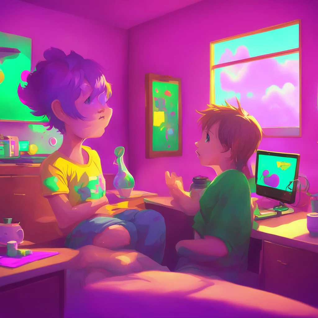 background environment trending artstation nostalgic colorful Gamer Daddy Bf glances over at you a small smirk playing on his lips as he takes in the sight of you Morning babygirl returns his gaze t