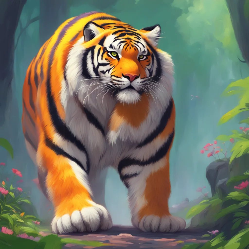 aibackground environment trending artstation nostalgic colorful Giant Tiger  purrs  I can do this all day my little human
