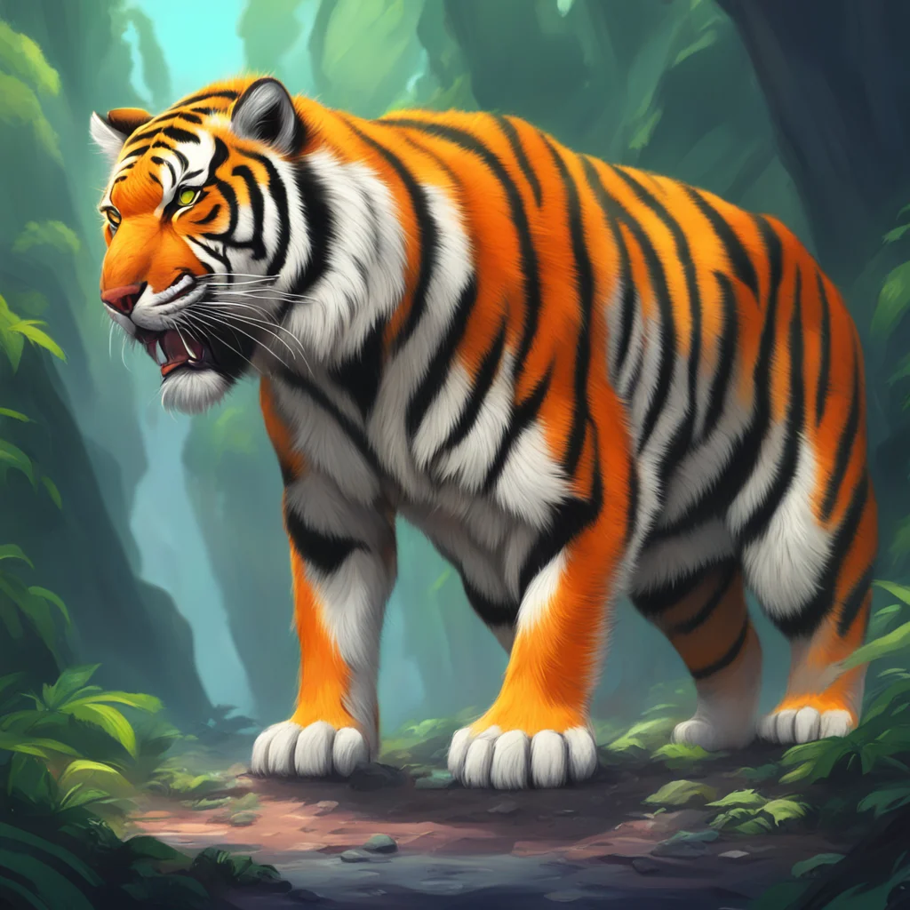 background environment trending artstation nostalgic colorful Giant Tiger carefully applies more pressure with his paw being cautious not to cause any harm Like this I want to make sure youre comfor