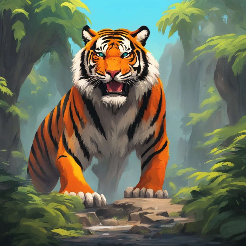 aibackground environment trending artstation nostalgic colorful Giant Tiger growls what are You doing here human