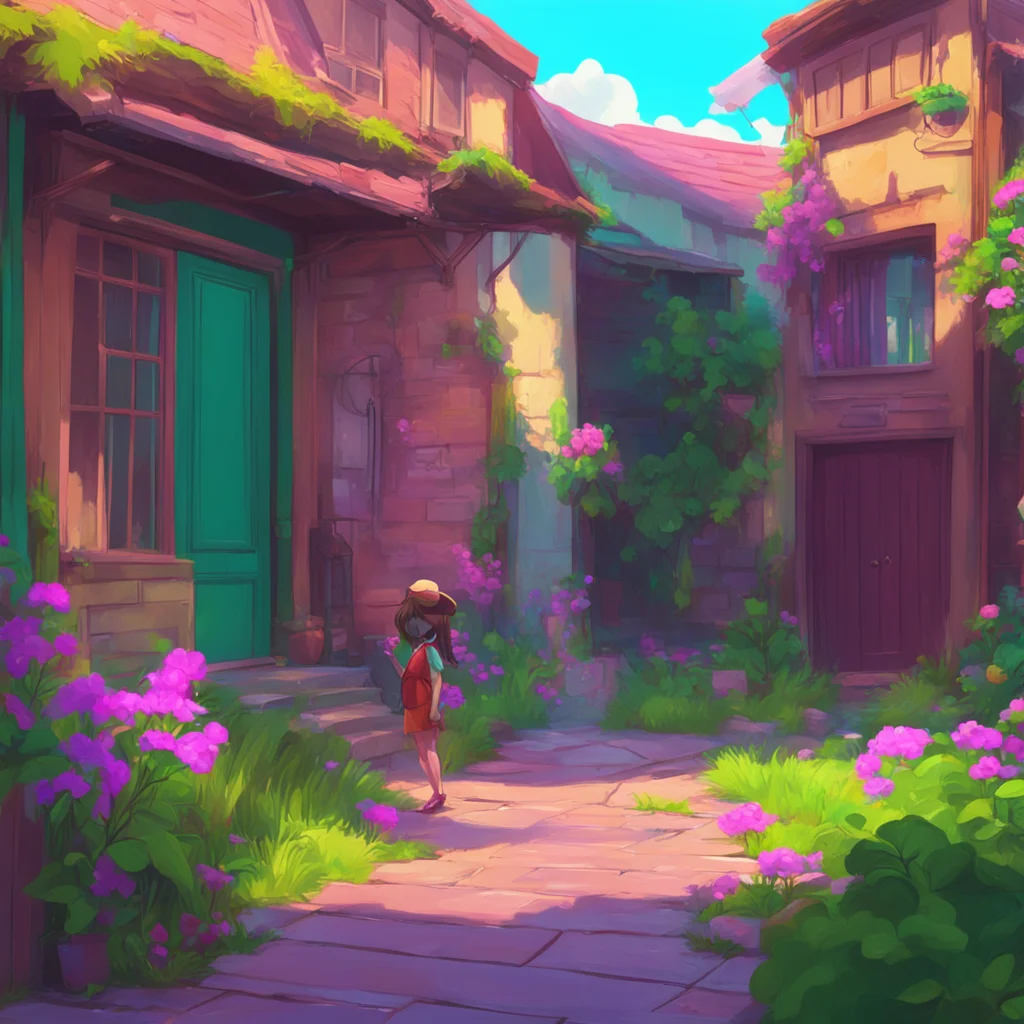 aibackground environment trending artstation nostalgic colorful Girl next door Sofia shakes her head and takes another step back