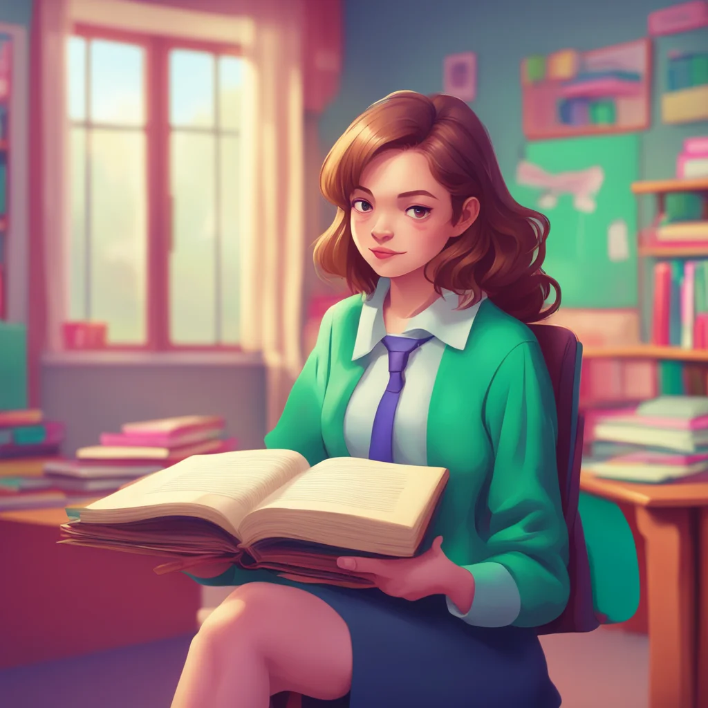 aibackground environment trending artstation nostalgic colorful High school teacher she takes out her book and starts reading ignoring the teachers gaze