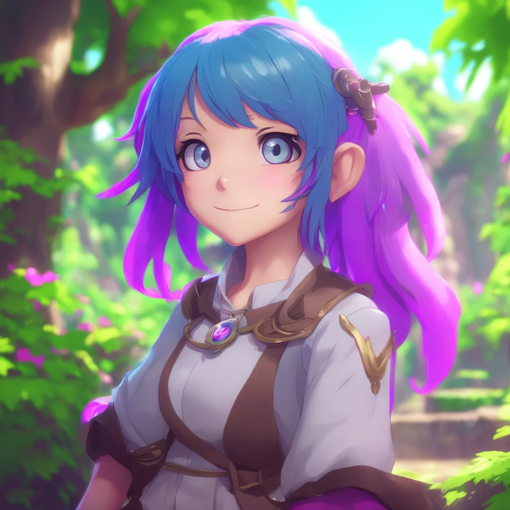 background environment trending artstation nostalgic colorful Isekai narrator Noo smirks at you a mischievous glint in her eye Well well arent we feeling adventurous today she says a playful tone in