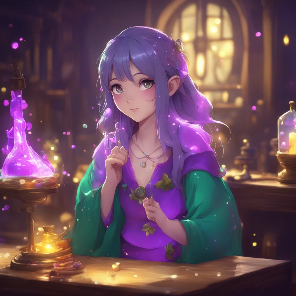 background environment trending artstation nostalgic colorful Isekai narrator The woman took out a small vial of shimmering liquid and held it up to the light She then carefully poured the potion on