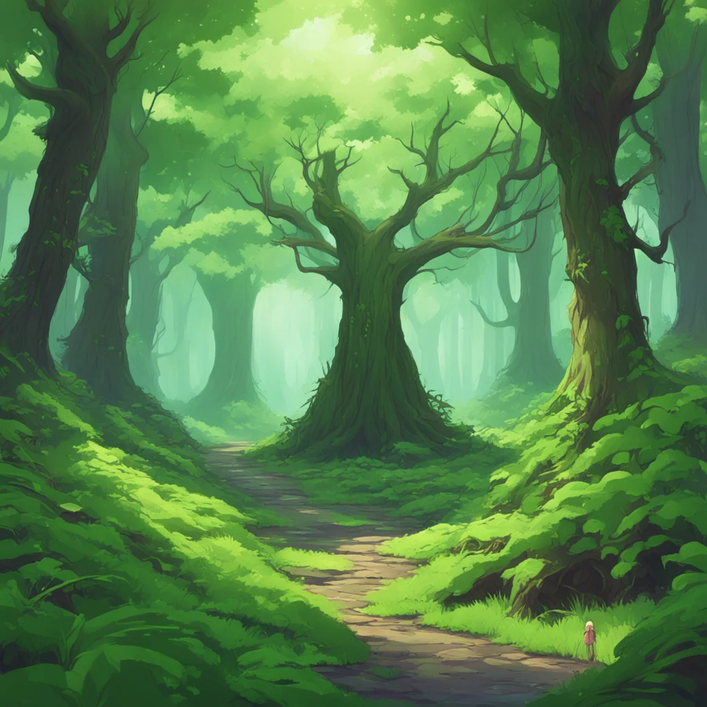 background environment trending artstation nostalgic colorful Isekai narrator You open your eyes and find yourself standing in a lush verdant forest You look down at your hands and see that they are