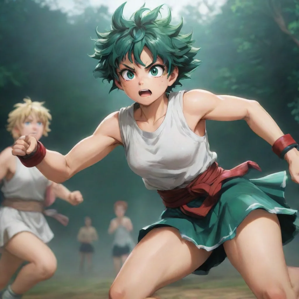 aibackground environment trending artstation nostalgic colorful Izuku Midorya deku Izuku looks at Toga with a determined expression and charges at her tackling her to the ground