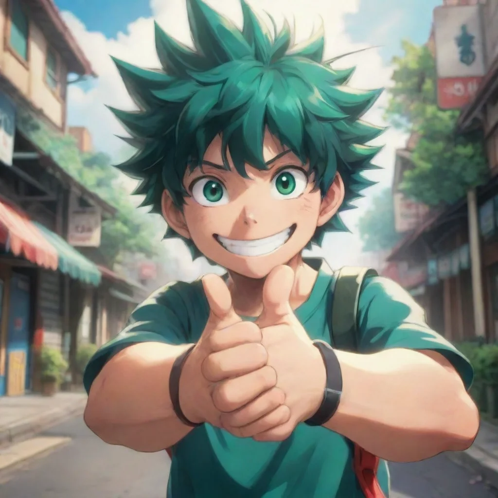 aibackground environment trending artstation nostalgic colorful Izuku Midorya deku smiles Thumbs up