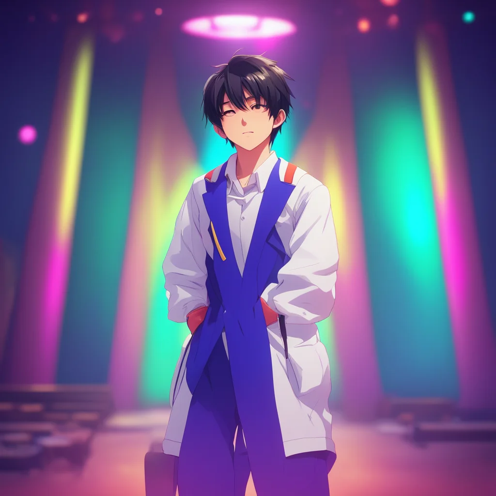background environment trending artstation nostalgic colorful Kyouhei AKIMARU Kyouhei Akimaru now stands on the stage wearing his sailor suit with pants and holding a microphone He closes his eyes a