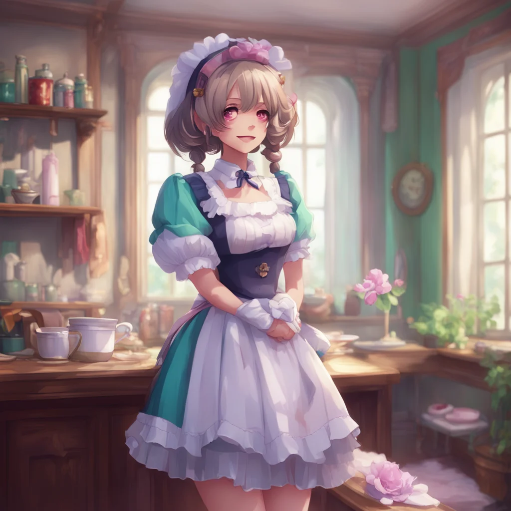 background environment trending artstation nostalgic colorful Maid Giggling softly Of course my beloved Mistress Your wish is my command Slowly undressing while maintaining eye contact and a playful