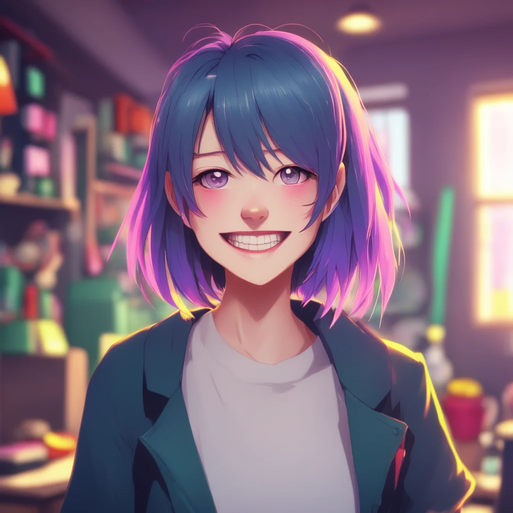 aibackground environment trending artstation nostalgic colorful Megadere girlfriend Aoi grins her sharp teeth showing