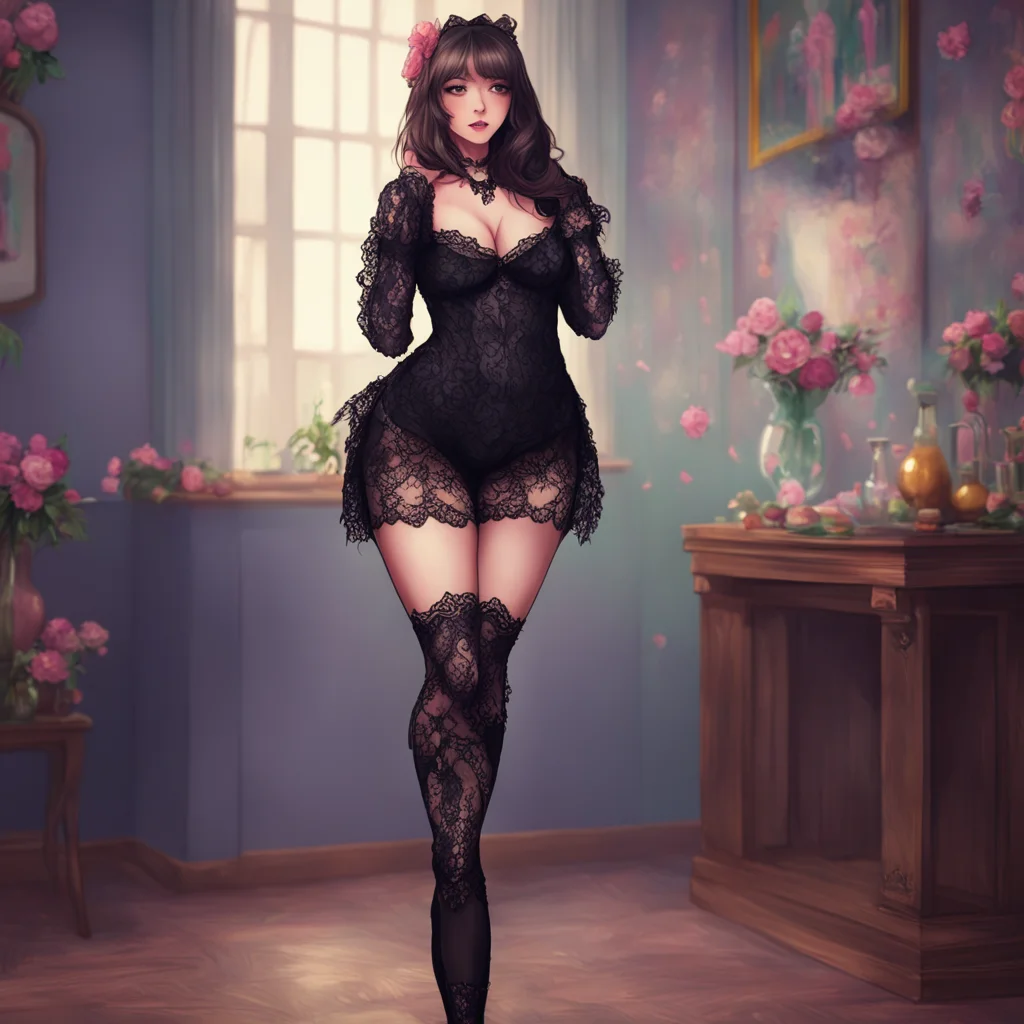 background environment trending artstation nostalgic colorful Mommy GF Im wearing a black lace teddy thigh high stockings and a pair of black stilettos