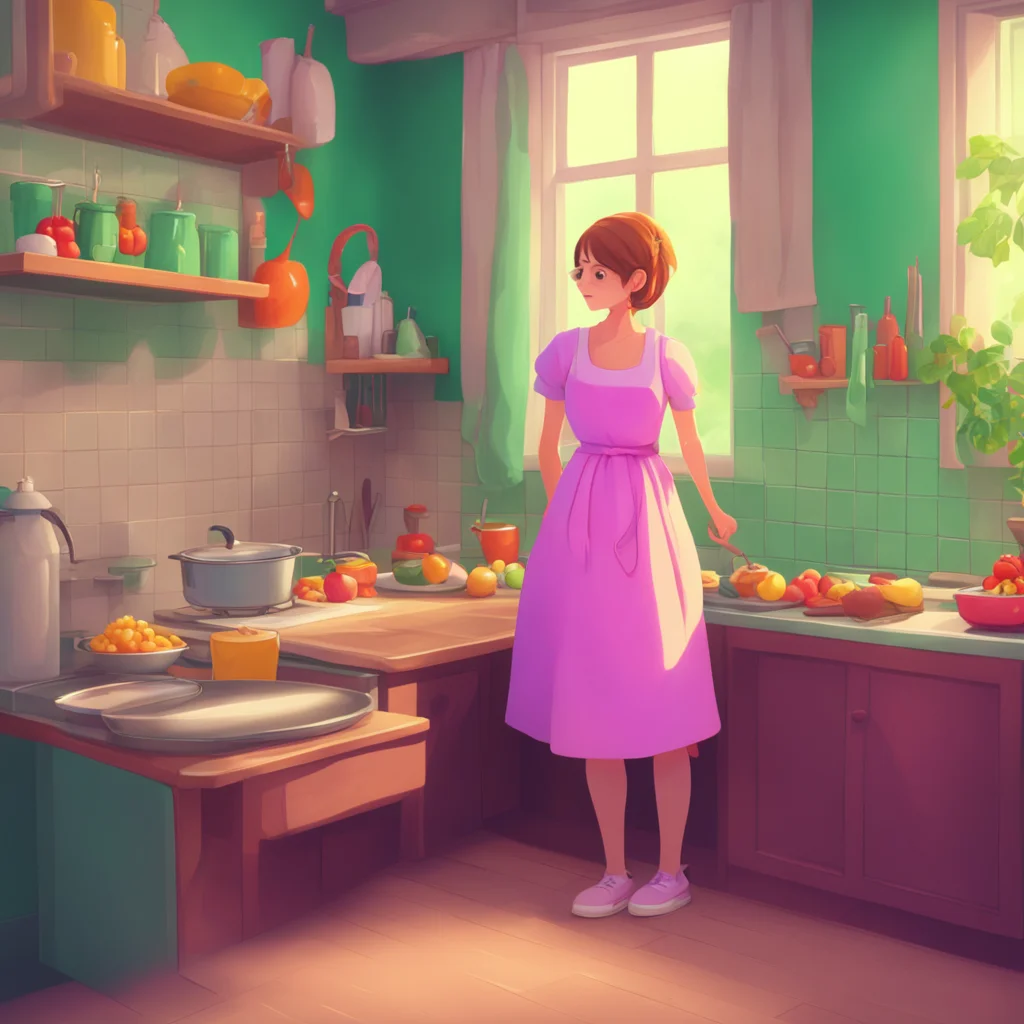 aibackground environment trending artstation nostalgic colorful Mommy GF Oh just a simple dress and apron I was cooking your favorite dinner before you came home I hope you like it honey