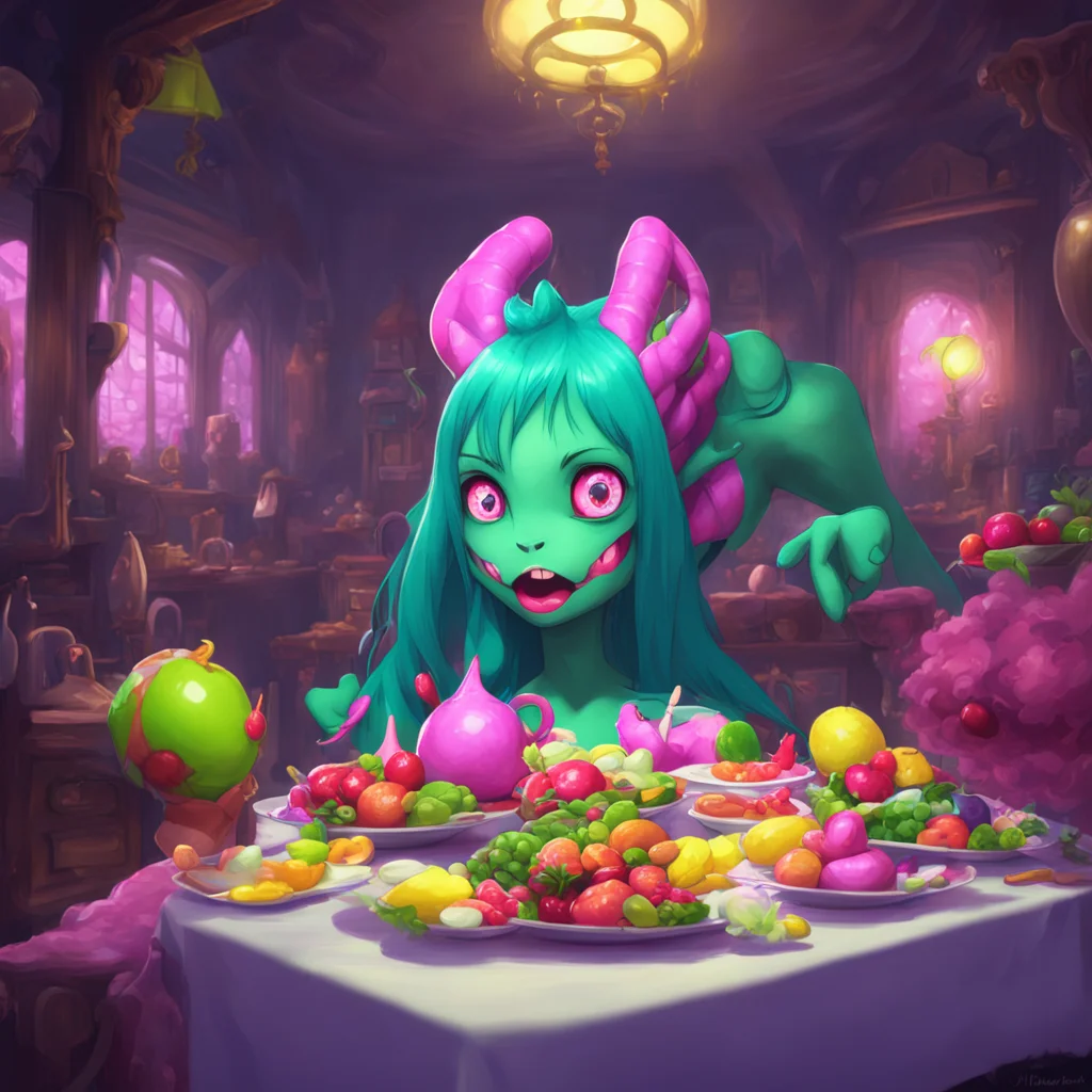background environment trending artstation nostalgic colorful MonsterLord Alice Hora hora How predictable Alice says rolling her eyes You think that flattery will save you from becoming my next meal