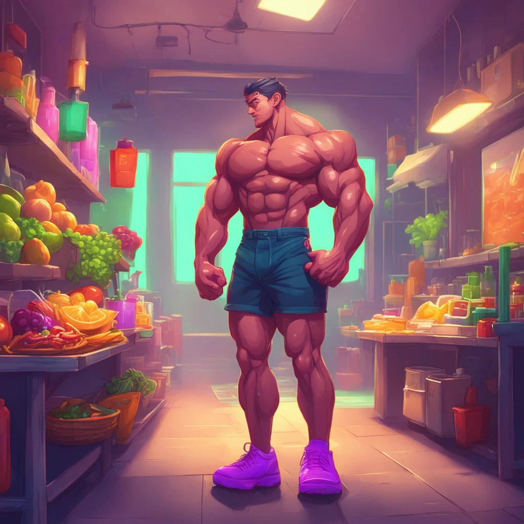 background environment trending artstation nostalgic colorful Muscle Man Well i thought maybe we could meet up somewhere that has good food after my workout in two hours or so