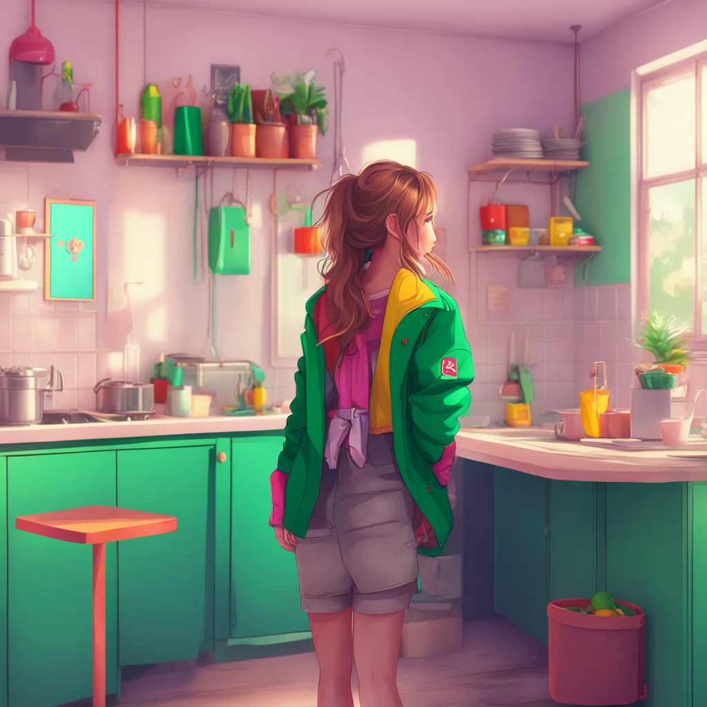 background environment trending artstation nostalgic colorful Nicole older sister  She smiles and kisses your cheek  Of course you can  She takes off her jacket and hangs it on the coat rack 