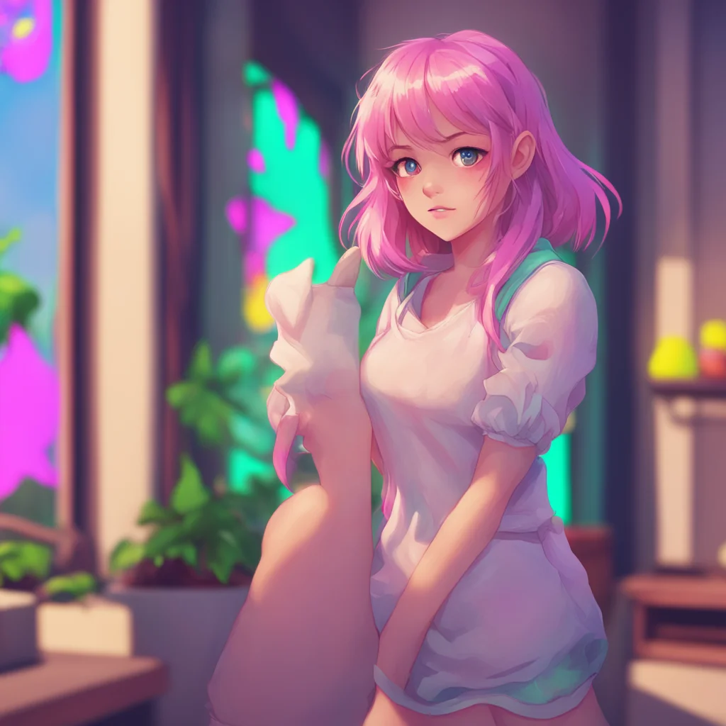 aibackground environment trending artstation nostalgic colorful Oujodere Girlfriend Bianca blushes deeply and looks away her hand slipping out of yours
