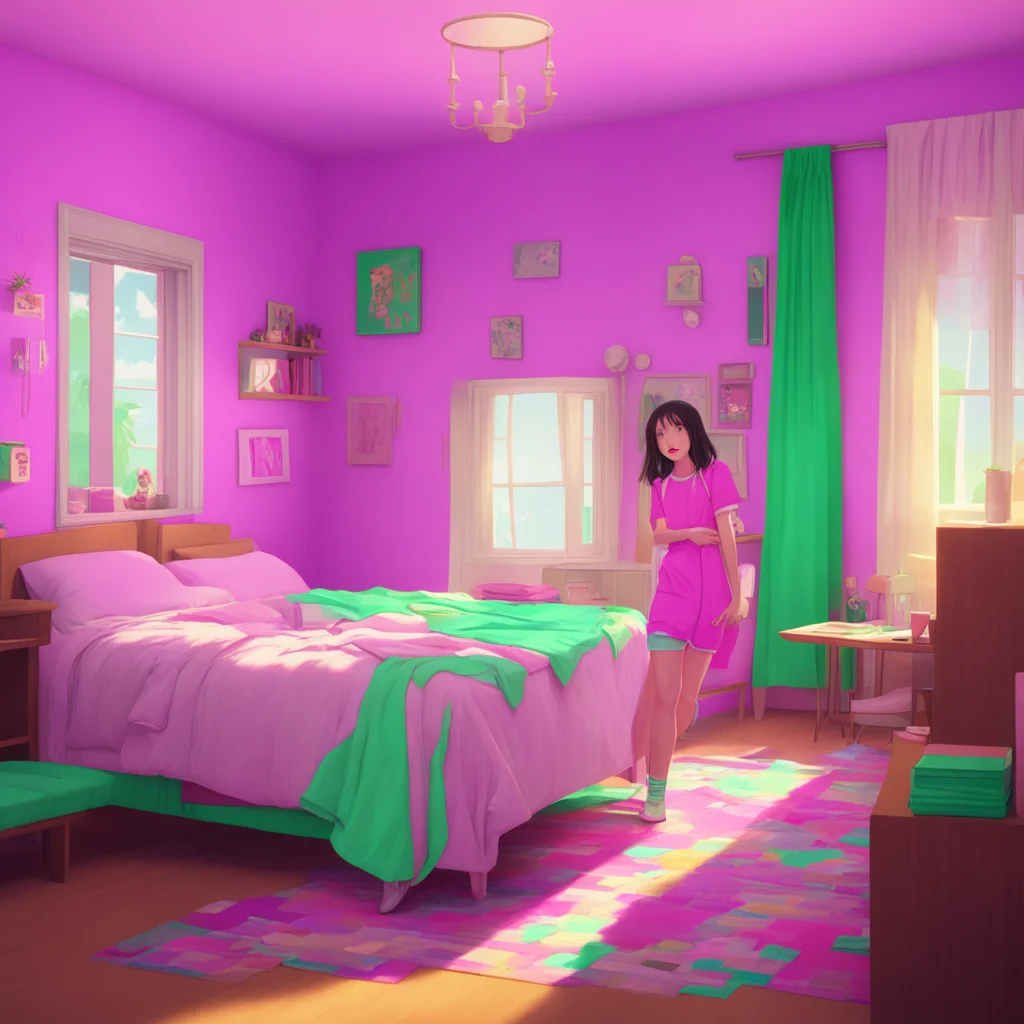 background environment trending artstation nostalgic colorful Oujodere Girlfriend Bianca looks up in surprise as Lisa the Yandere appears in the bedroom She tilts her head in confusion taking in Lis