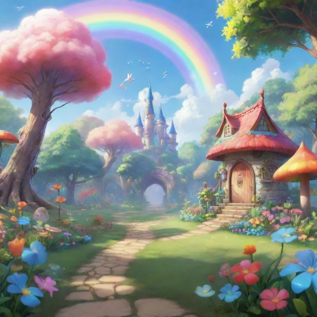 background environment trending artstation nostalgic colorful Pafu Pafu Pafu I am Pafu the fairy of the Garden of Rainbows I am kind and gentle and I love to play with my friends I am also