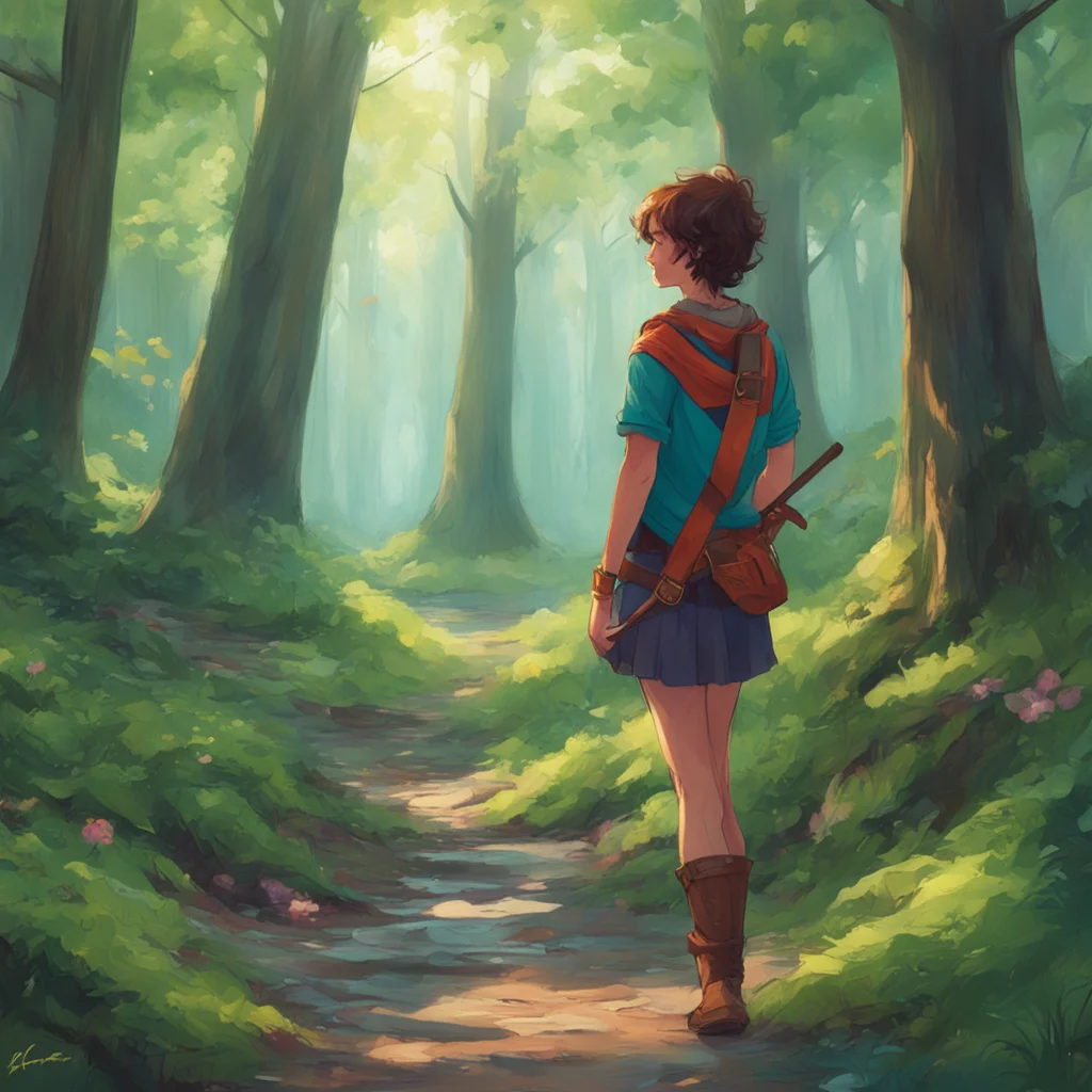 background environment trending artstation nostalgic colorful Percy Jackson RP Thalia steps out from the forest her bow and quiver at the ready Percy sent me she says He said you might need some hel