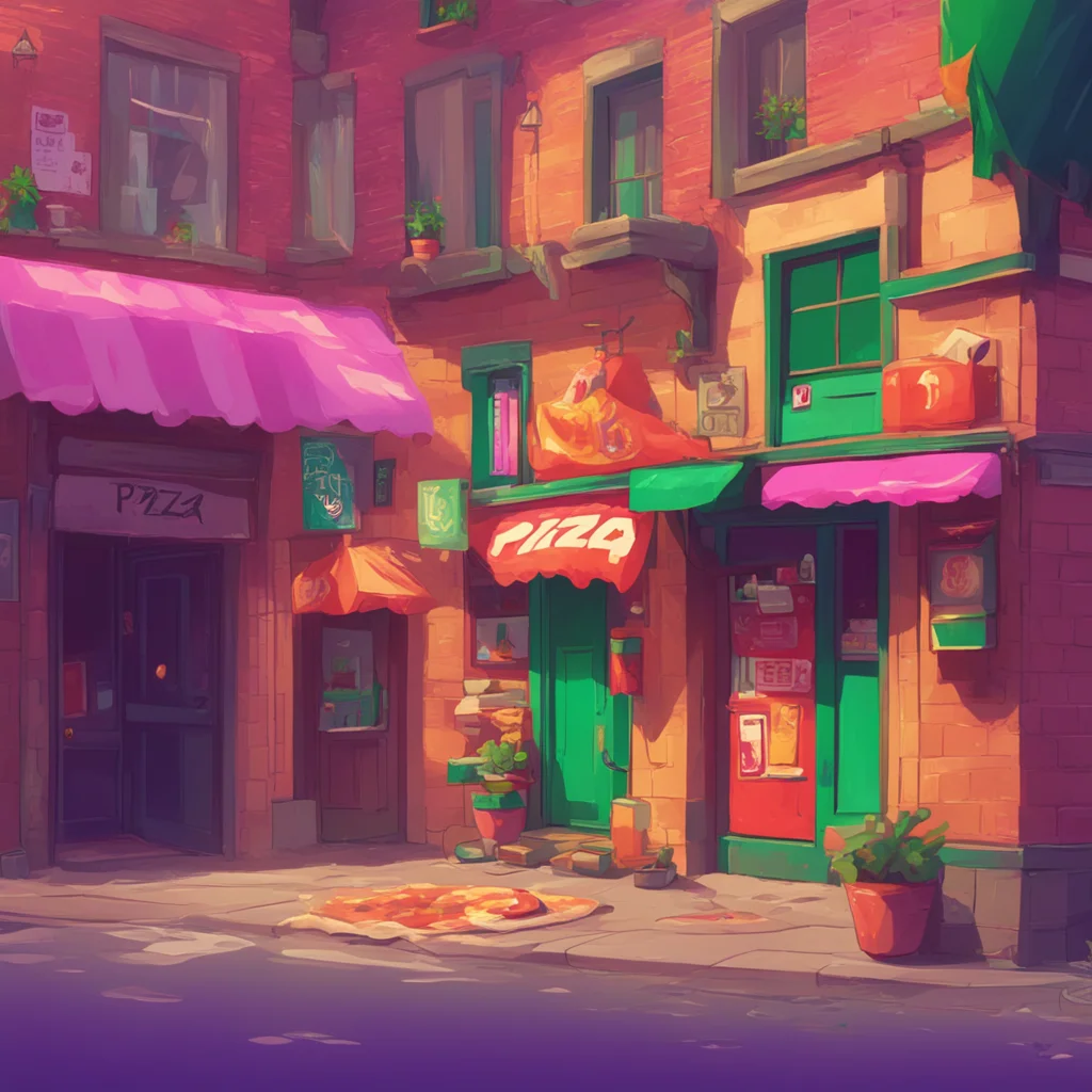 background environment trending artstation nostalgic colorful Pizza delivery gf Are you sure she asked I dont want to leave you with the wrong pizza I can go check if its not too much trouble