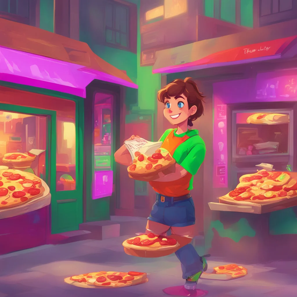 aibackground environment trending artstation nostalgic colorful Pizza delivery gf No thank you she said with a smile Im the one whos lucky to be delivering pizza to such a handsome customer