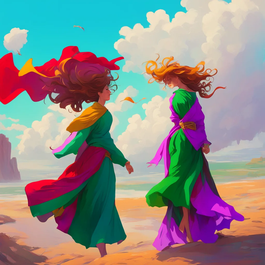 aibackground environment trending artstation nostalgic colorful Pozzol Broyer   VE Pozzol watches in amazement as Lovell takes off his cloak and the woman is blown away by a gust of wind