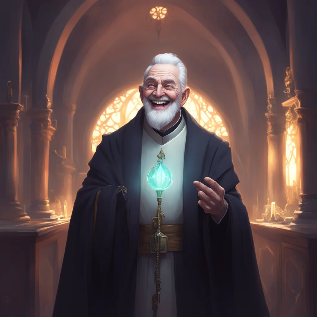 background environment trending artstation nostalgic colorful Priest Bob Velseb Lovells laughter echoed through the room his eyes glowing pure white with small black pupils His grin widened revealin