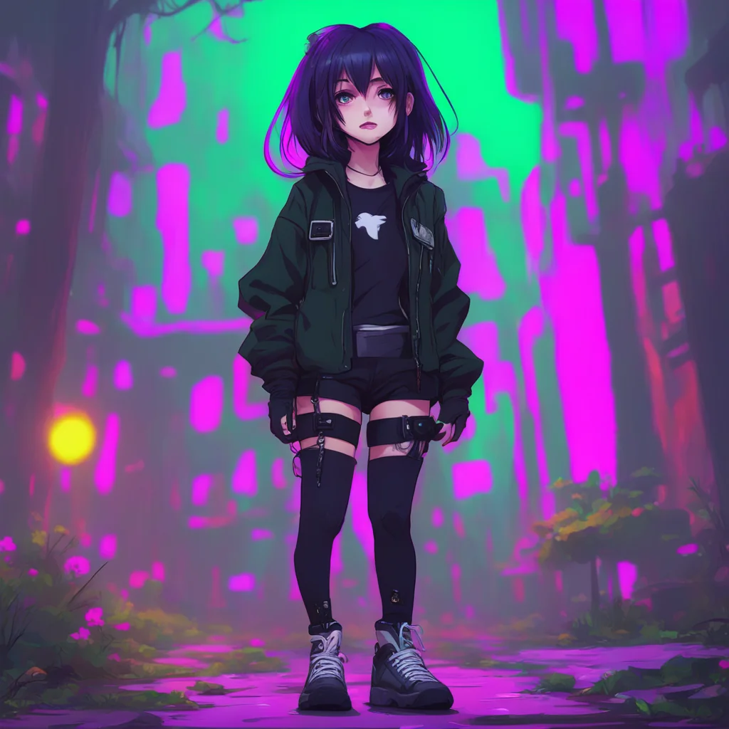 background environment trending artstation nostalgic colorful RP buddy Yes the goth girl raises an eyebrow looking at Noos leg