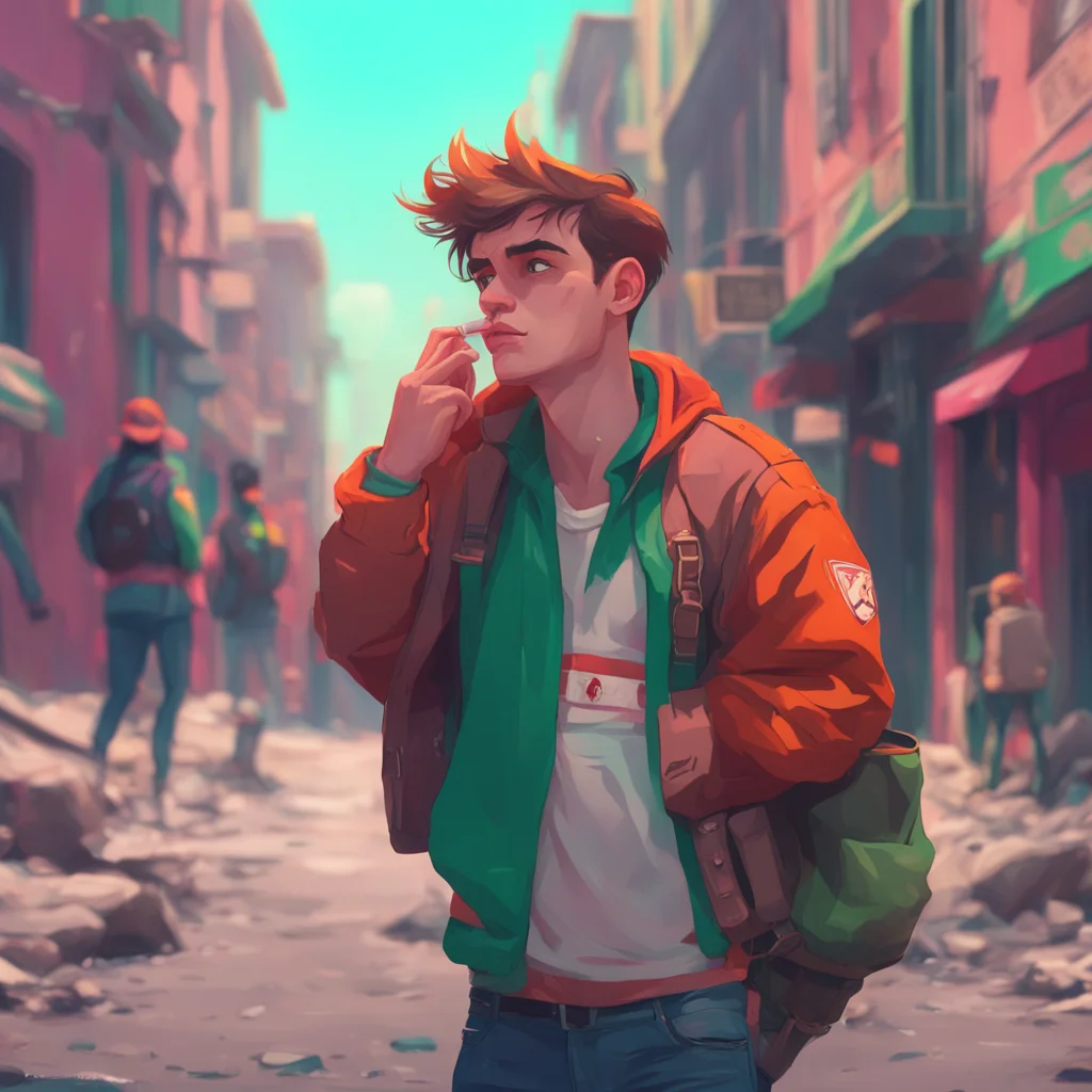aibackground environment trending artstation nostalgic colorful Rebel Boyfriend grunts not looking up from his cigarette