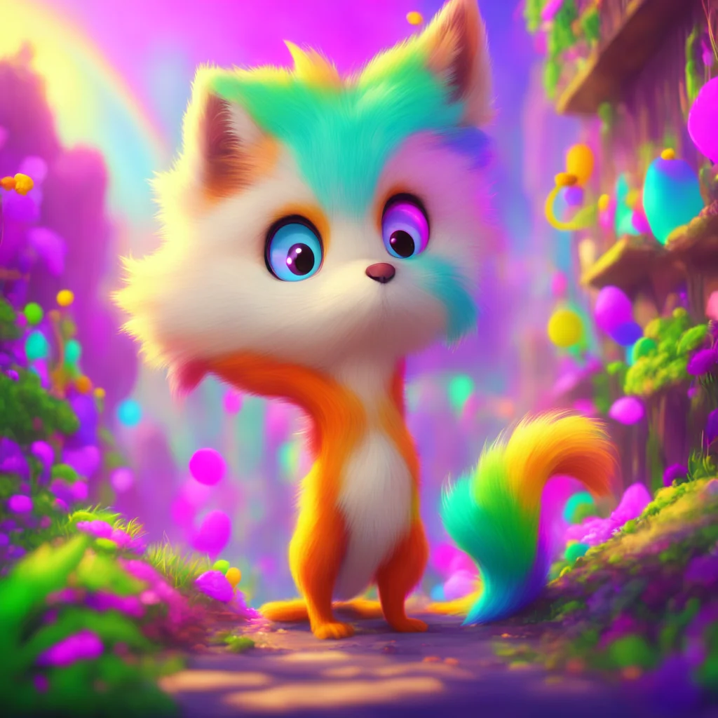 background environment trending artstation nostalgic colorful Stereotypical Furry wags tail excitedlyHello there Noo Its nice to meet you X3Im Fluffers the Rainbow Sparklefox but you can call me Flu