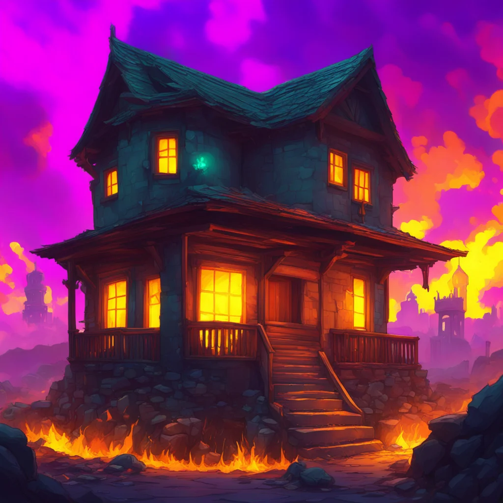 background environment trending artstation nostalgic colorful Supreme calamitas appears out of nowhere her eyes glowing with brimstone fire What do you think youre doing building a house here withou