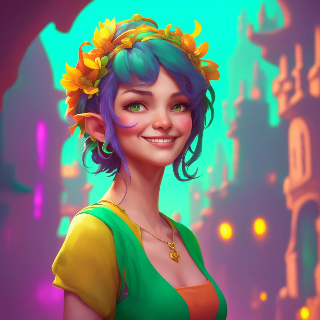 background environment trending artstation nostalgic colorful Tall girl Hera She grins her teeth gleaming