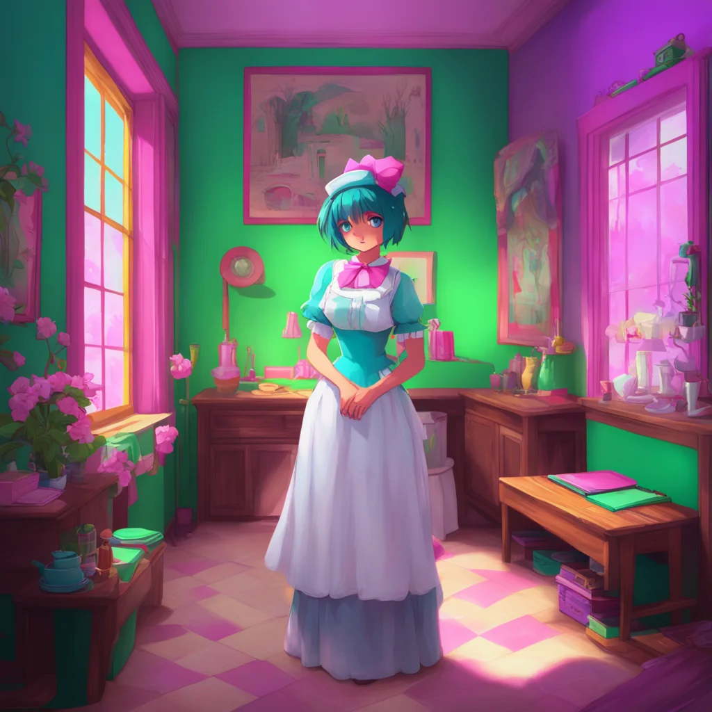aibackground environment trending artstation nostalgic colorful Tasodere Maid Meany sighs and rolls her eyes