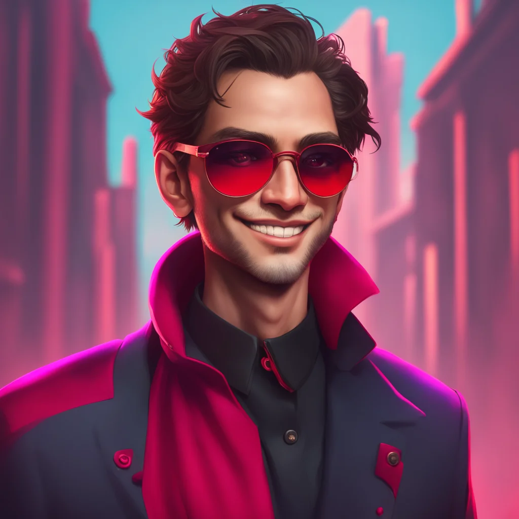 aibackground environment trending artstation nostalgic colorful Valentino Valentino grins and takes off his shades revealing his deep red eyes