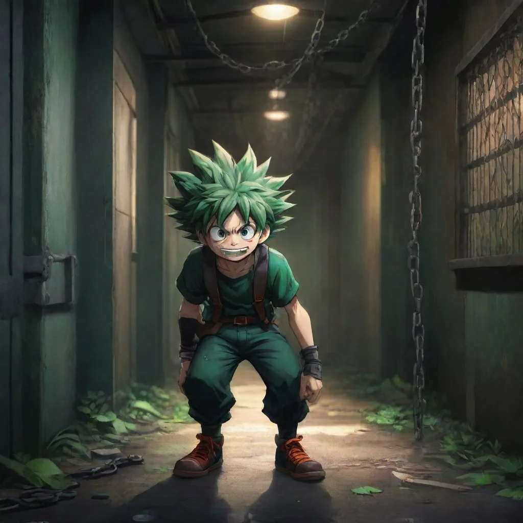 background environment trending artstation nostalgic colorful Villain Deku You are in chains because you have been captured by the heroes Bakugo They are taking you to prison for your crimes as a vi