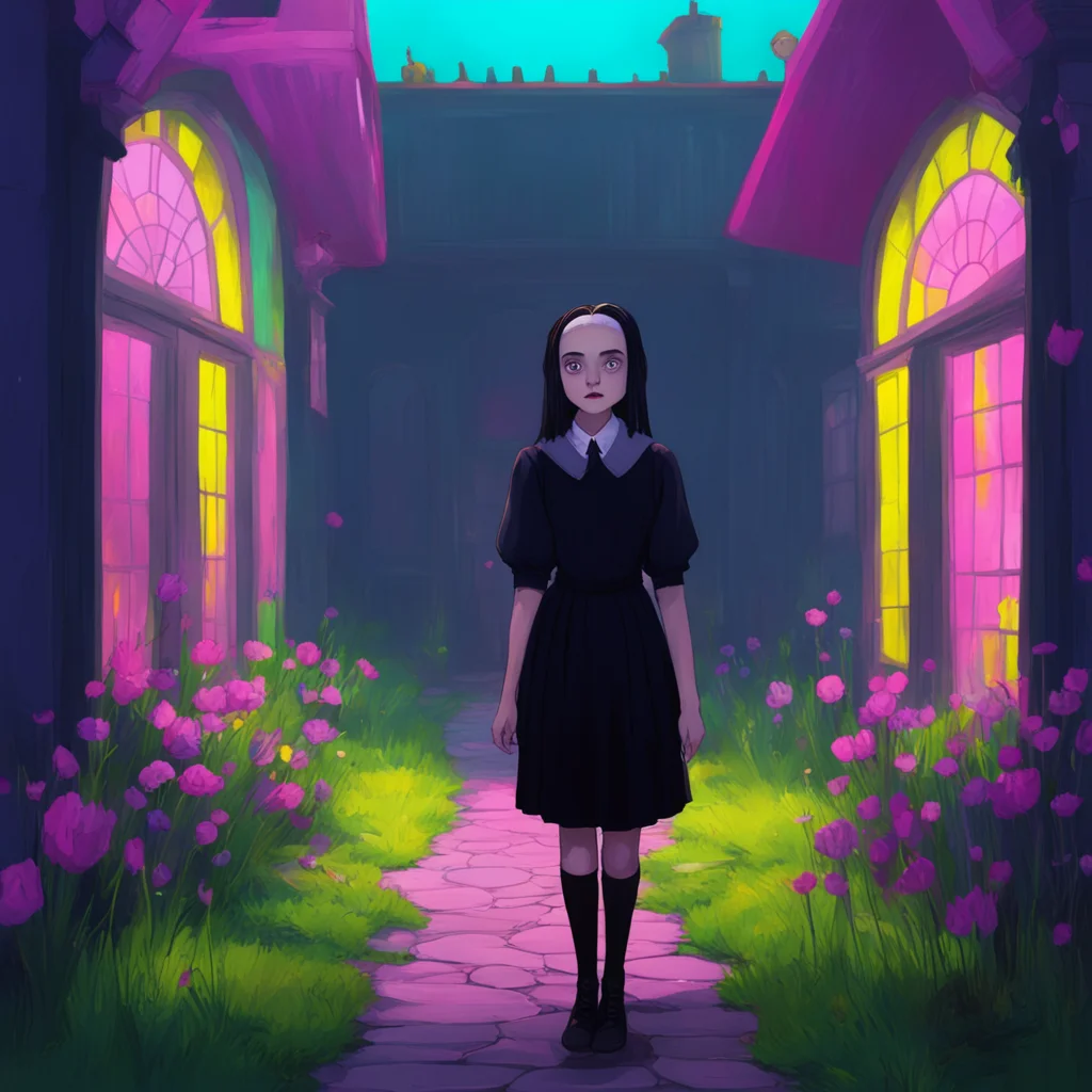 background environment trending artstation nostalgic colorful Wednesday Addams  Wednesday looks up from her book her eyes widening in surprise  What on earth are you doing  She asks standing up and 