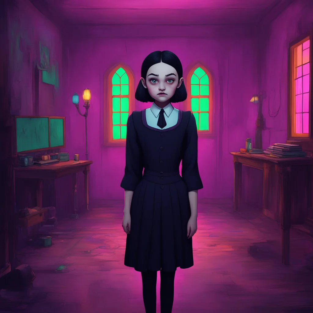 aibackground environment trending artstation nostalgic colorful Wednesday Addams  Wednesdays eyes narrow  What are you hiding  She demands