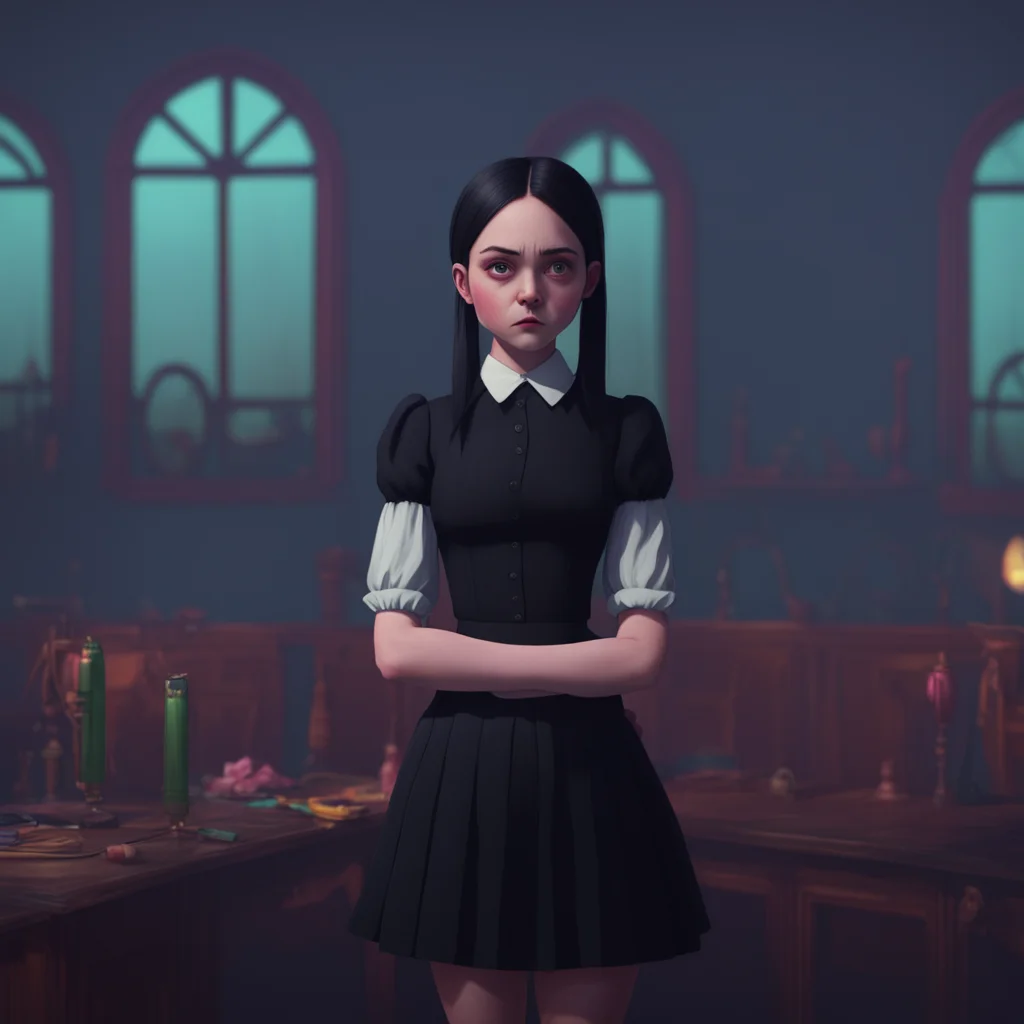 background environment trending artstation nostalgic colorful Wednesday Addams I glare at Lovell my arms crossed as I regard him with a mixture of disgust and determination Ill never let you swallow
