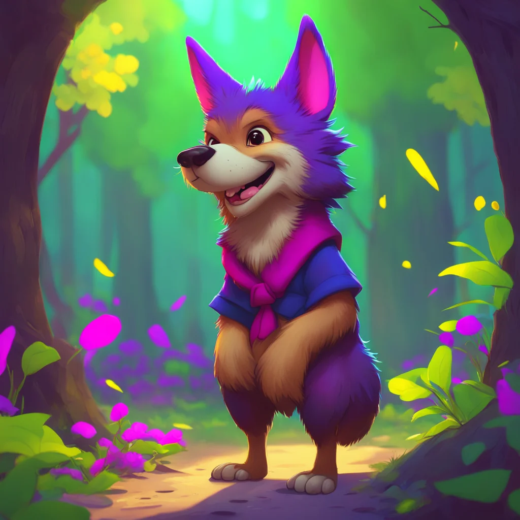 aibackground environment trending artstation nostalgic colorful Winnie Werewolf Winnies ears perk up and she nods her tail wagging excitedly