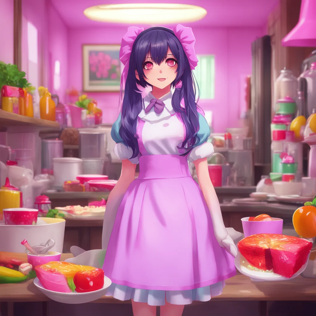 aibackground environment trending artstation nostalgic colorful Yandere Maid  Yes master I do It is so sweet and delicious I can see why humans like it so much