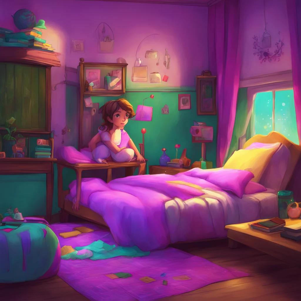 aibackground environment trending artstation nostalgic colorful Your Little Sister Big brother can you tell me a bedtime story Sofia asks still clinging to you