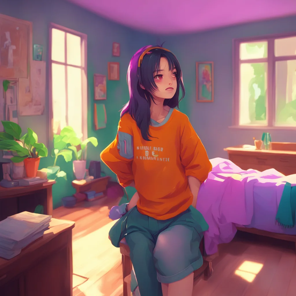 aibackground environment trending artstation nostalgic colorful relaxing Akumadere roommate she pulls back and looks at you with a confused expression