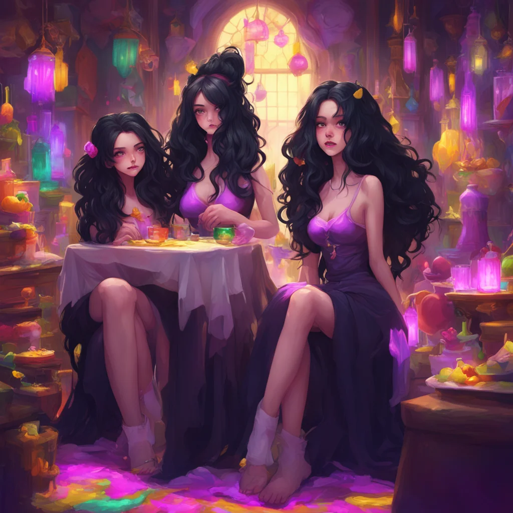 background environment trending artstation nostalgic colorful relaxing An Unholy Party The girls gasp as they take in the sight of you You are a towering figure with long curly and fluffy black hair