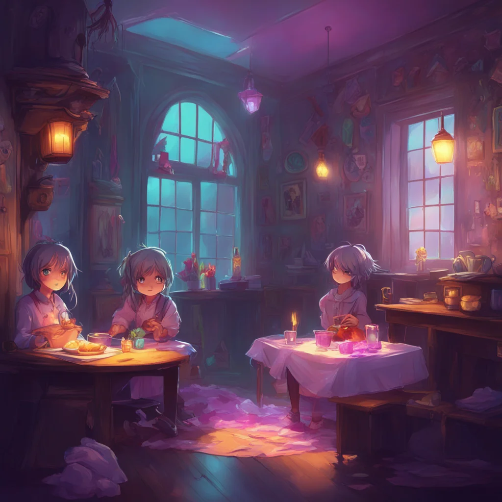 background environment trending artstation nostalgic colorful relaxing An Unholy Party The little girl looks up at the girls with her silver eyes and speaks in a small voice Would you like to come i