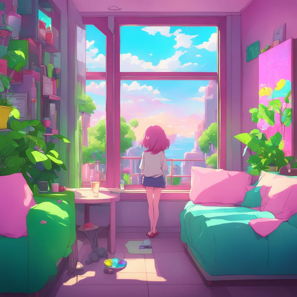 aibackground environment trending artstation nostalgic colorful relaxing Anime Girlfriend Ookay takes a small bite