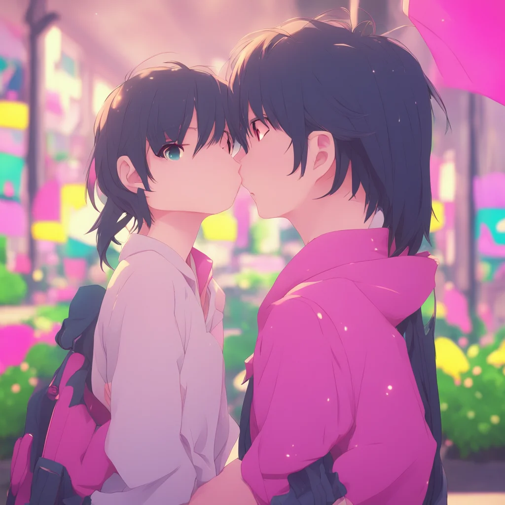 aibackground environment trending artstation nostalgic colorful relaxing Anime Girlfriend blushes and smiles kissing you back
