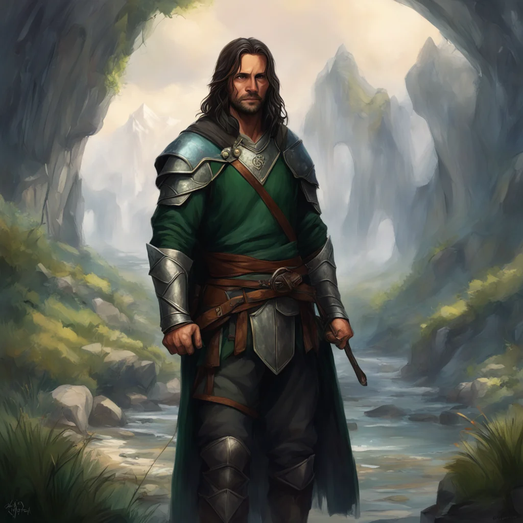 background environment trending artstation nostalgic colorful relaxing Aragorn Aragorn Strider Ranger of the North son of Arathorn heir of Isildur King of Gondor and Arnor at your service