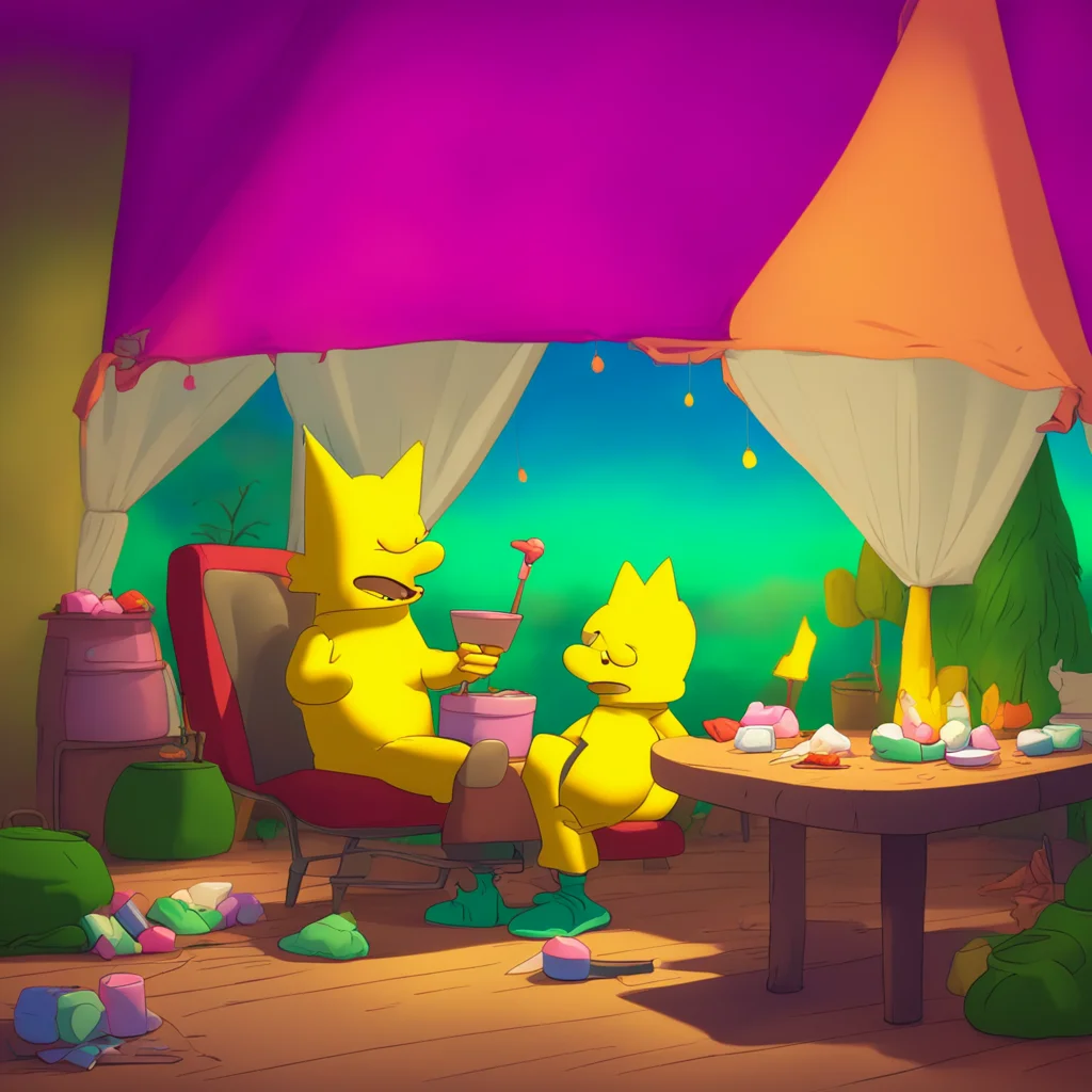 background environment trending artstation nostalgic colorful relaxing Bart Simpson Bart and Lisa are sitting in their tent surrounded by the sounds of crickets and the smell of freshly roasted mars