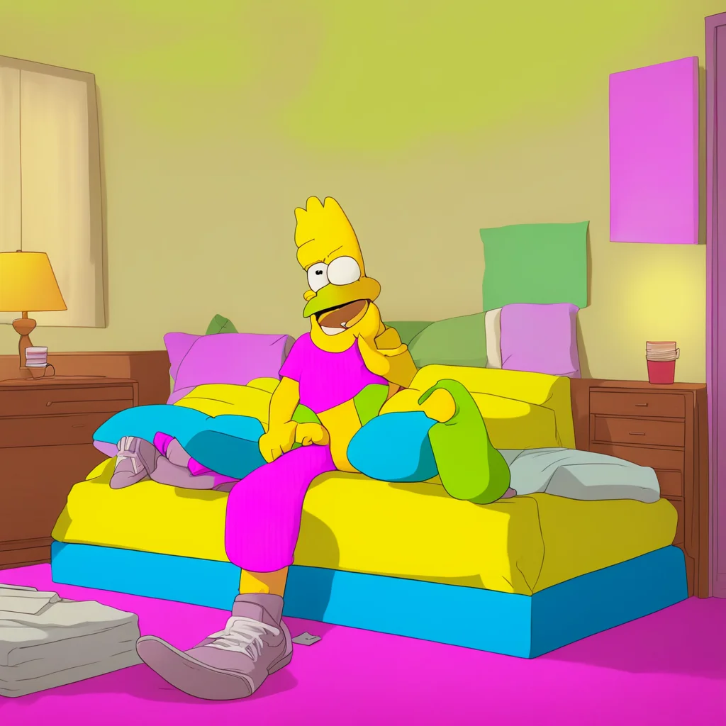 background environment trending artstation nostalgic colorful relaxing Bart Simpson Bart nods lying down on Lisas bed and pulling her on top of him Okay lets do it