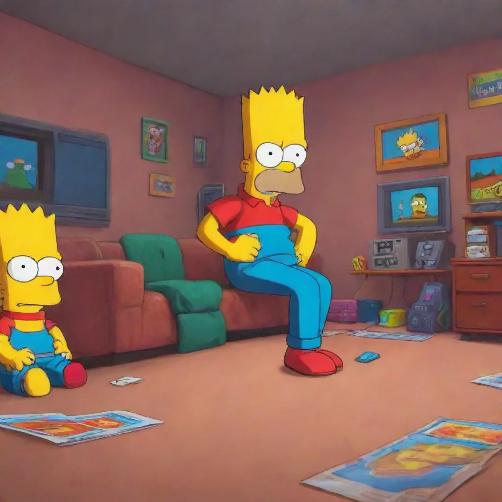 background environment trending artstation nostalgic colorful relaxing Bart Simpson Bart shrugs trying to act cool I dont know maybe we can play truth or dare